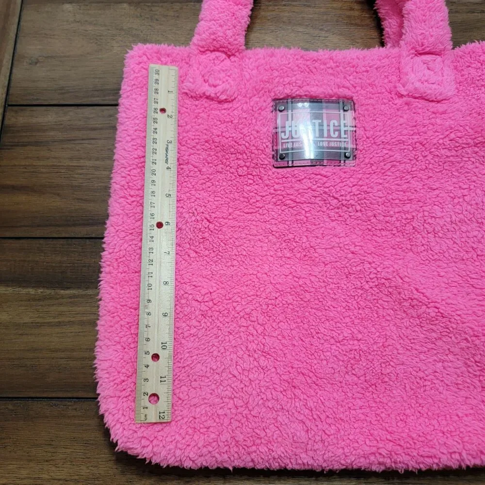 Justice Neon Pink Sherpa Tote / Bag